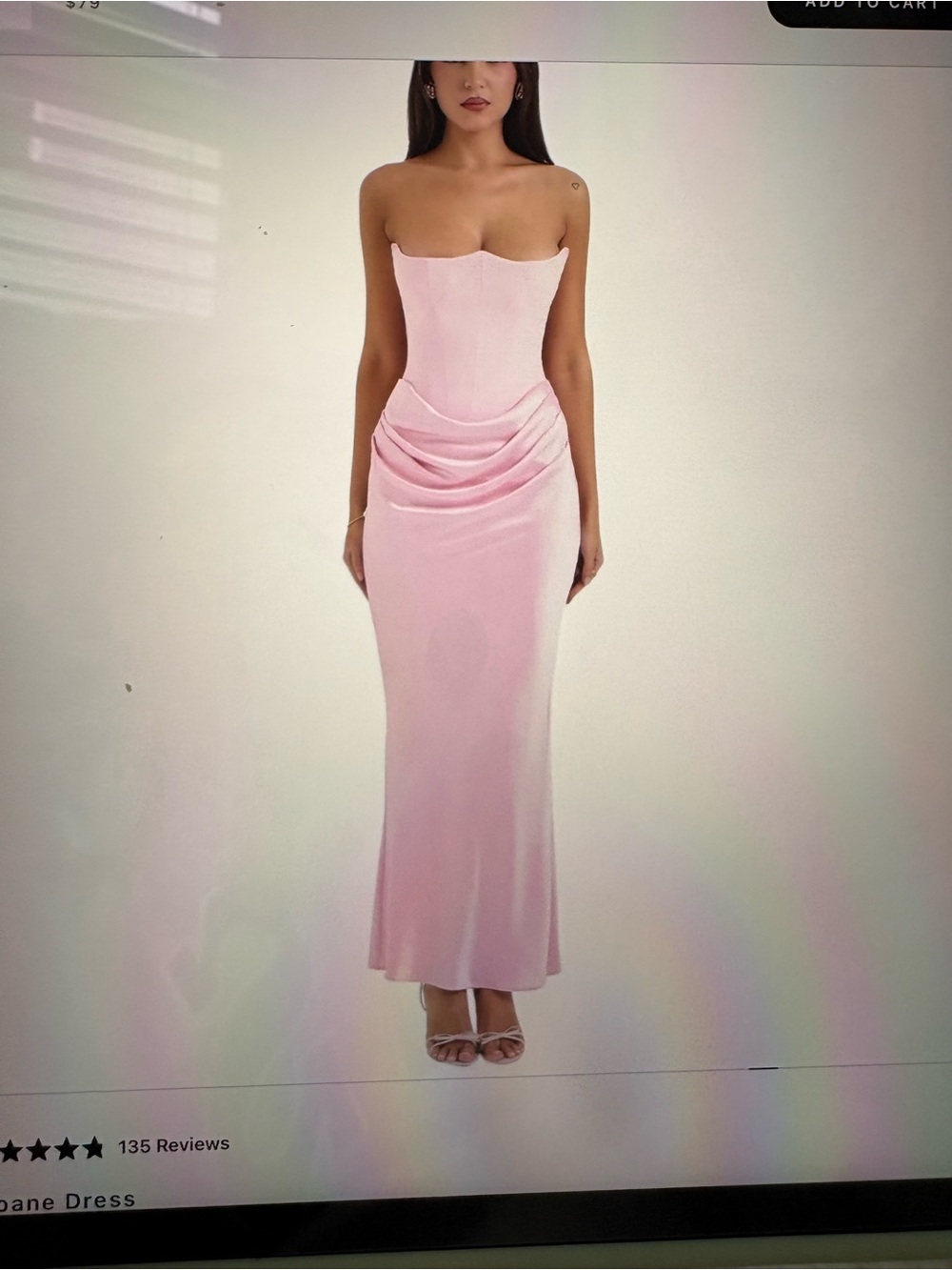 Strapless Pink Draped Midi Dress
